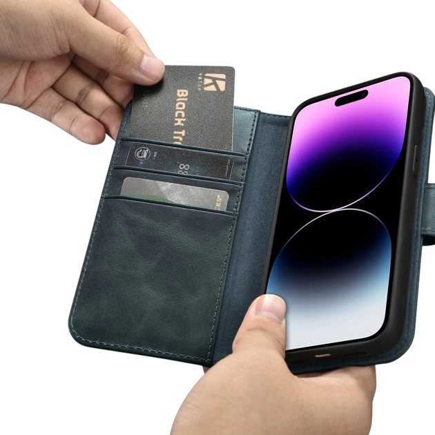 Чохол-книжка iCarer Oil Wax Premium Leather 2in1 Wallet Case з RFID для Apple iPhone 14 Pro Navy Blue (WMI14220722-BU) - зображення 14