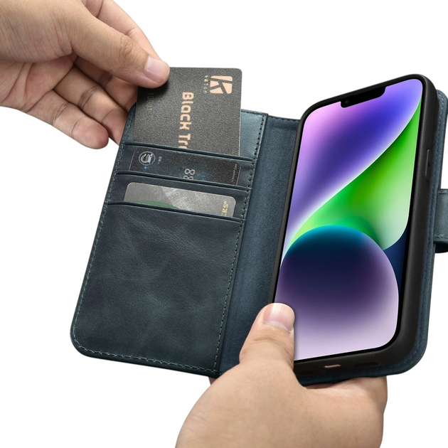 Чохол-книжка iCarer Oil Wax Premium Leather 2in1 Wallet Case з RFID для Apple iPhone 14 Navy Blue (WMI14220721-BU) - зображення 14