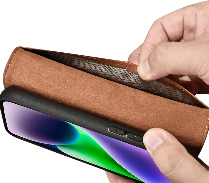 Etui z klapką iCarer Real Cowhide Premium Leather 2in1 Wallet Case z RFID do Apple iPhone 14 Plus Brown (WMI14220727-BN) - obraz 12