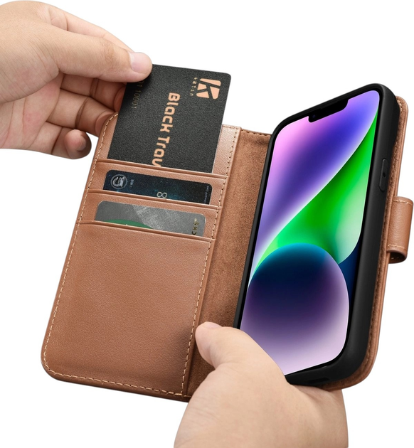 Etui z klapką iCarer Real Cowhide Premium Leather 2in1 Wallet Case z RFID do Apple iPhone 14 Plus Brown (WMI14220727-BN) - obraz 16