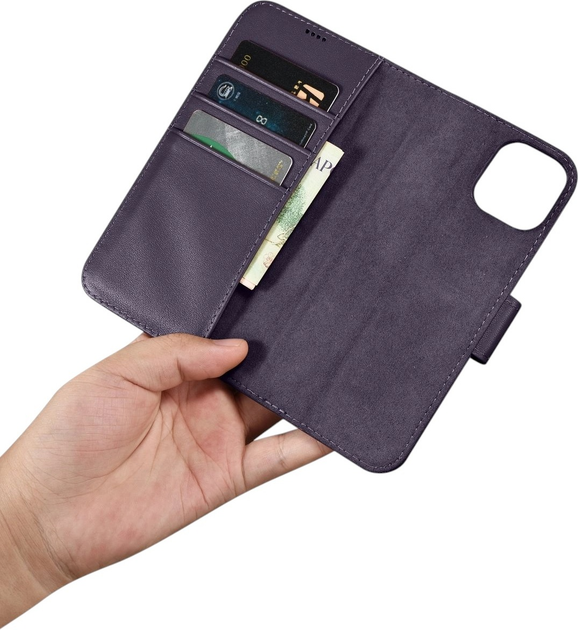 Чохол-книжка iCarer Real Cowhide Premium Leather 2in1 Wallet Case з RFID для Apple iPhone 14 Plus Dark Purple (WMI14220727-DP) - зображення 14