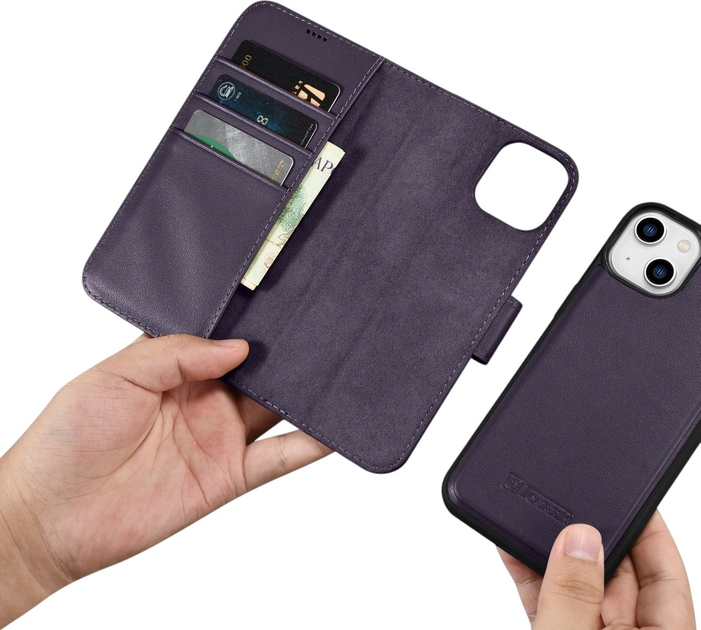 Чохол-книжка iCarer Real Cowhide Premium Leather 2in1 Wallet Case з RFID для Apple iPhone 14 Plus Dark Purple (WMI14220727-DP) - зображення 15