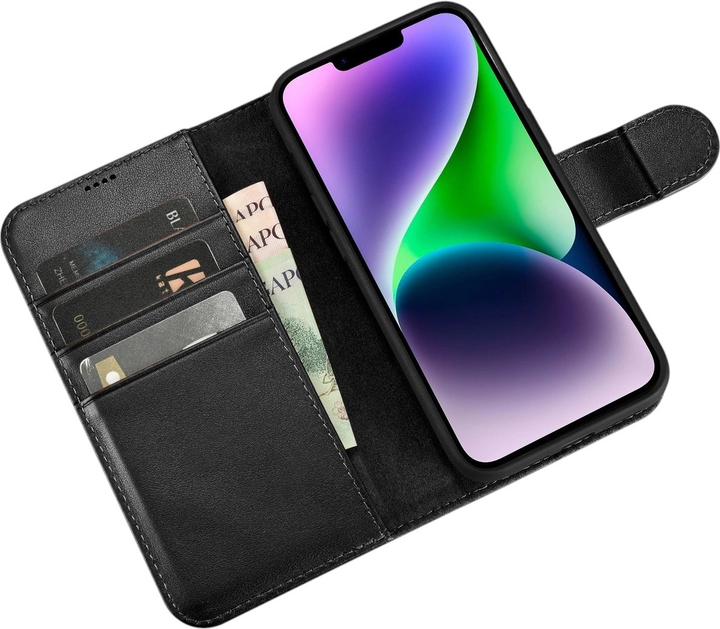 Etui z klapką iCarer Real Cowhide Premium Leather 2in1 Wallet Case z RFID do Apple iPhone 14 Plus Black (WMI14220727-BK) - obraz 4
