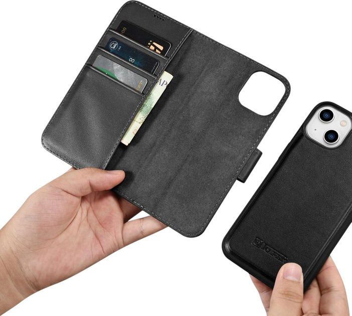 Etui z klapką iCarer Real Cowhide Premium Leather 2in1 Wallet Case z RFID do Apple iPhone 14 Plus Black (WMI14220727-BK) - obraz 15