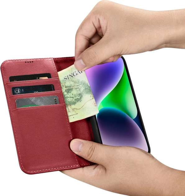 Etui z klapką iCarer Real Cowhide Premium Leather 2in1 Wallet Case z RFID do Apple iPhone 14 Plus Red (WMI14220727-RD) - obraz 13