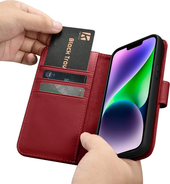 Etui z klapką iCarer Real Cowhide Premium Leather 2in1 Wallet Case z RFID do Apple iPhone 14 Plus Red (WMI14220727-RD) - obraz 16