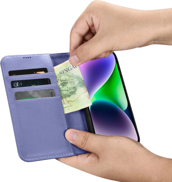 Etui z klapką iCarer Real Cowhide Premium Leather 2in1 Wallet Case z RFID do Apple iPhone 14 Plus Light Purple (WMI14220727-LP) - obraz 13