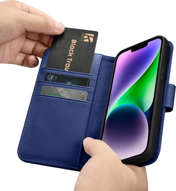 Чохол-книжка iCarer Real Cowhide Premium Leather 2in1 Wallet Case з RFID для Apple iPhone 14 Plus Blue (WMI14220727-BU) - зображення 15