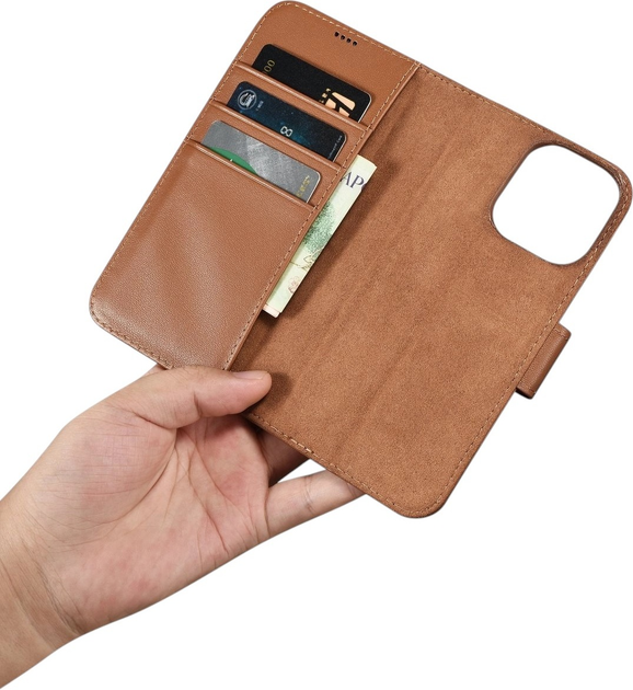 Etui z klapką iCarer Real Cowhide Premium Leather 2in1 Wallet Case z RFID do Apple iPhone 14 Pro Max Brown (WMI14220728-BN) - obraz 15