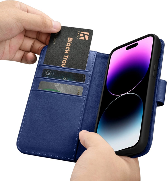 Чохол-книжка iCarer Real Cowhide Premium Leather 2in1 Wallet Case з RFID для Apple iPhone 14 Pro Max Blue (WMI14220728-BU) - зображення 16