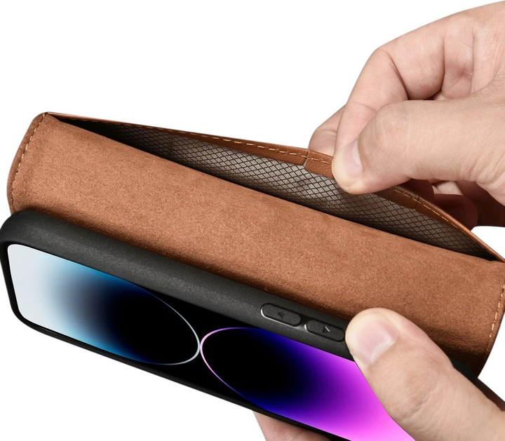 Etui z klapką iCarer Real Cowhide Premium Leather 2in1 Wallet Case z RFID do Apple iPhone 14 Pro Brown (WMI14220726-BN) - obraz 12