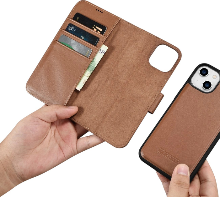 Etui z klapką iCarer Real Cowhide Premium Leather 2in1 Wallet Case z RFID do Apple iPhone 14 Brown (WMI14220725-BN) - obraz 14