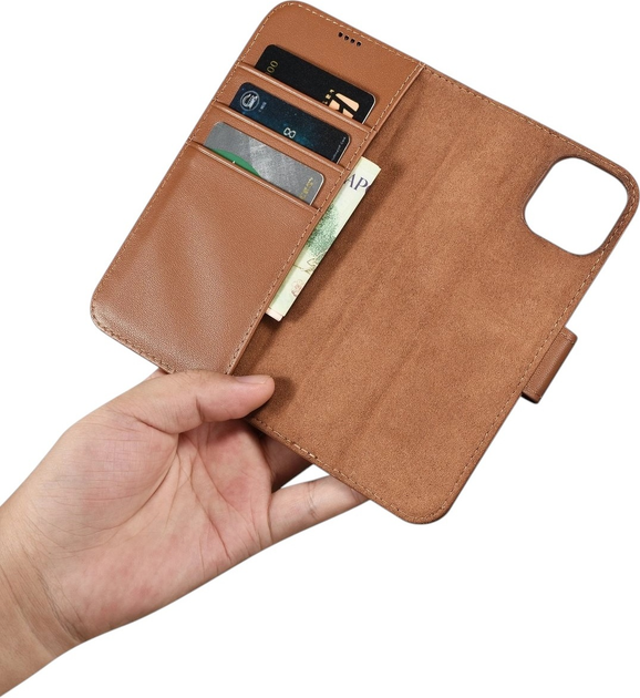 Etui z klapką iCarer Real Cowhide Premium Leather 2in1 Wallet Case z RFID do Apple iPhone 14 Brown (WMI14220725-BN) - obraz 15