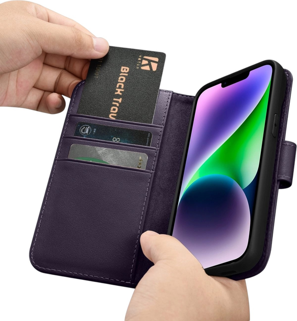 Чохол-книжка iCarer Real Cowhide Premium Leather 2in1 Wallet Case з RFID для Apple iPhone 14 Dark Purple (WMI14220725-DP) - зображення 16