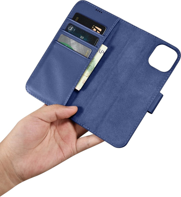 Чохол-книжка iCarer Real Cowhide Premium Leather 2in1 Wallet Case з RFID для Apple iPhone 14 Blue (WMI14220725-BU) - зображення 15