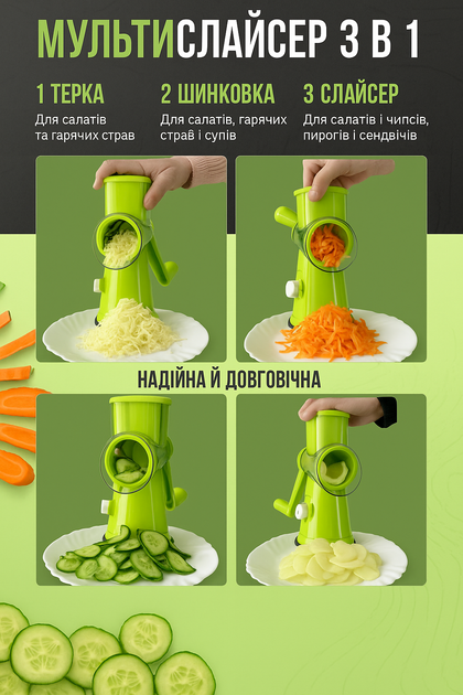 Овощерезка терка мультислайсер для овощей и фруктов Kitchen Master зеленая - изображение 2