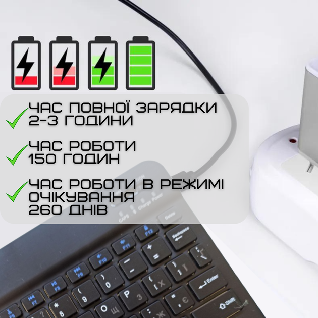 Портативная Беспроводная Клавиатура и Мышь Bluetooth с UA раскладкой на Аккумуляторе для ПК Ноутбуков Смартфонов и Планшетов на Android и iOS Черная - изображение 4