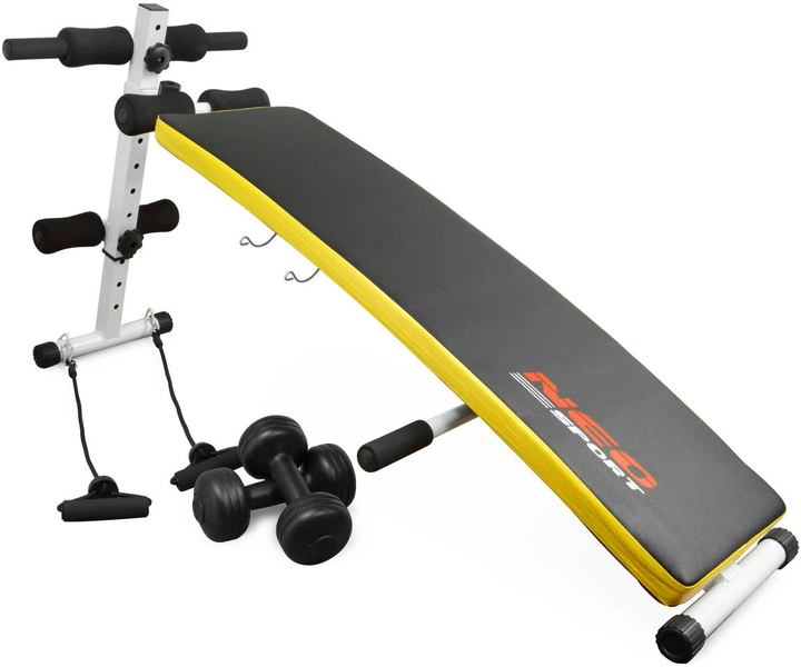 Ławeczka skośna do ćwiczeń Neo Sport NS-07 z ekspaderami i hantelkami (5902041317466) - obraz 1