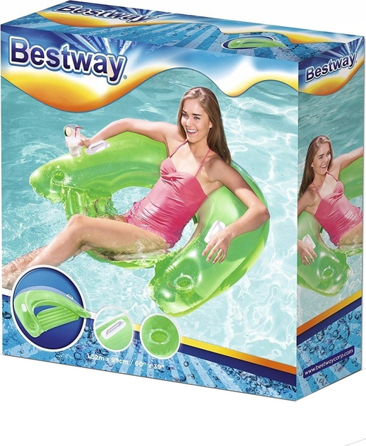 Fotel do plywania Bestway z raczkami i uchwytami na napoje 152 x 99 cm zielony 43118 (5908220472421) - obraz 1