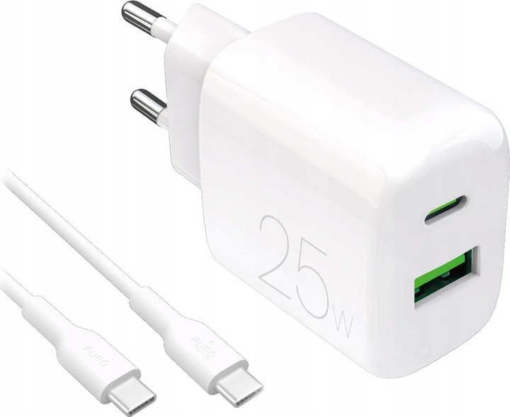 Мережевий зарядний пристрій Puro PROLITE 25W USB-A - USB-C with cable USB-C 1.2m White (8018417498664) - зображення 1