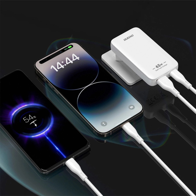 Мережевий зарядний пристрій Dudao A65Q 65W PD USB-A / USB-C Ultra-Thin EU/US White (6976625333851) - зображення 6