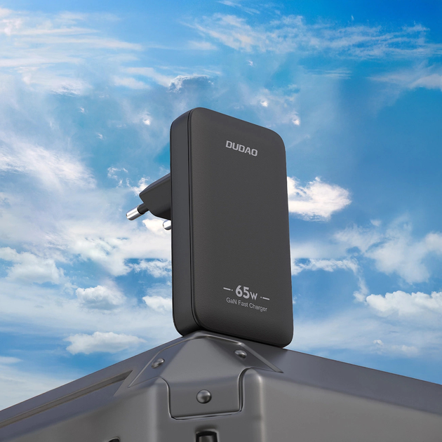 Мережевий зарядний пристрій Dudao A65Q 65W PD USB-A / USB-C Ultra-Thin EU/US Black (6976625333868) - зображення 4