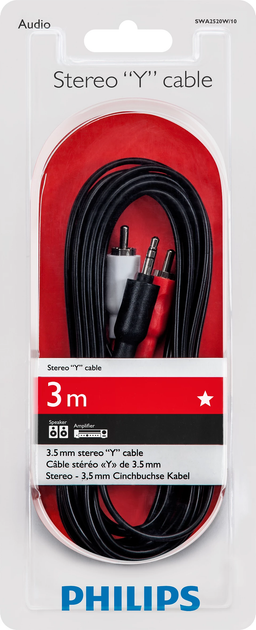 Кабель Philips 3.5 мм Mini-Jack - 2 x RCA 3 м Black (SWA2520W/10) - зображення 2