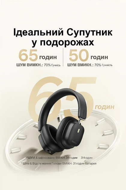 Беспроводные Bluetooth наушники Baseus Bowie 30 Max Noise-Cancellation Black - изображение 2