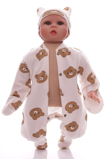 Человечек с шапкой в рубчик Babykroha ля-ля с коричневыми мишками белый 50 см (54099) - Фото 5 Человечек с шапкой в рубчик Babykroha ля-ля с коричневыми мишками белый 50 см (54099) - изображение 5