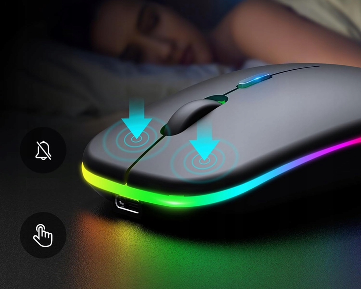 Мышь беспроводная SKY черная с RGB аккумулятор USB - Фото 4 Мышь беспроводная SKY черная с RGB аккумулятор USB - изображение 4