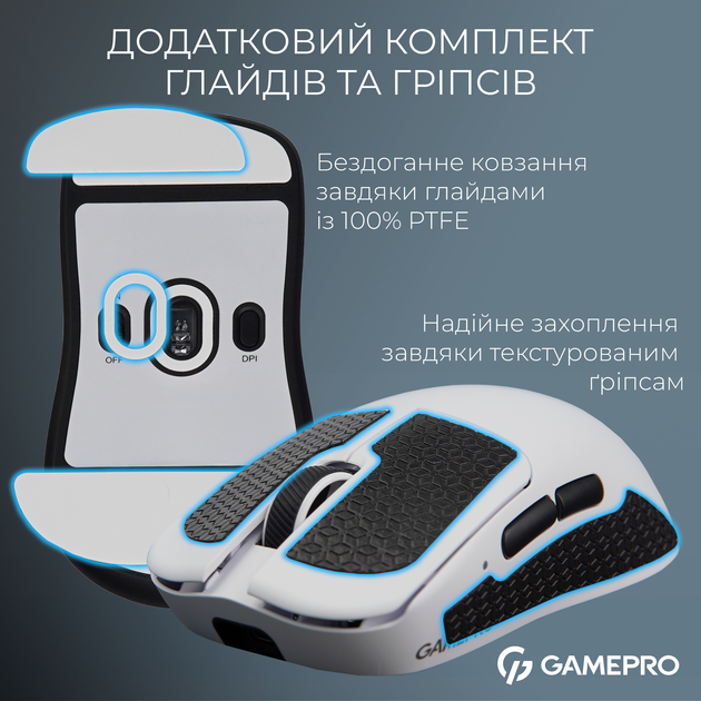 Мышь GamePro Asgard Odin 8K Wireless/USB PixArt PAW3950 Sensor White (GM035W) - изображение 13