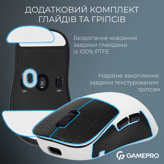 Мышь GamePro Asgard Loki Wireless/USB PixArt PAW3395 Sensor White (GM022W) - изображение 12