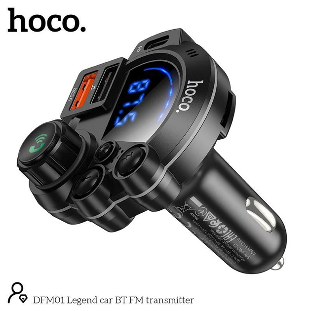Автомобильный FM-трансмиттер модулятор и зарядный адаптер Hoco DFM01 Legend |Bluetooth 5.0, 2USB/Type-C, 38W/3A, TF, поддержка быстрой зарядки PD/QC, LED-дисплей, RGB-подсветка, универсальная совместимость| Черный - изображение 4