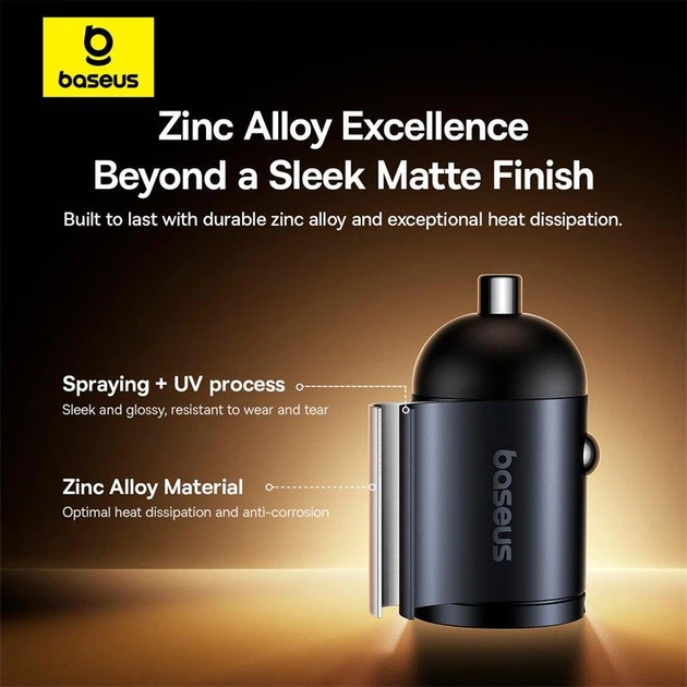 Автомобильный зарядный адаптер Baseus Tiny Star Mini Car Charger |2Type-C, 30W/3A, поддержка быстрой зарядки PD/QC, многоуровневая система защиты, универсальная совместимость, компактный| Черный - изображение 5
