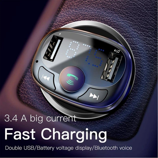 Автомобильный FM-трансмиттер модулятор и зарядный адаптер Baseus T Shaped Car Bluetooth MP3 Player S-09A (Standard Edition) |Bluetooth 4.2, 2USB, TF, 3.4A, LED-дисплей, многоуровневая защита, универсальная совместимость| Черный - Фото 2 Автомобильный FM-трансмиттер модулятор и зарядный адаптер Baseus T Shaped Car Bluetooth MP3 Player S-09A (Standard Edition) |Bluetooth 4.2, 2USB, TF, 3.4A, LED-дисплей, многоуровневая защита, универсальная совместимость| Черный - изображение 2