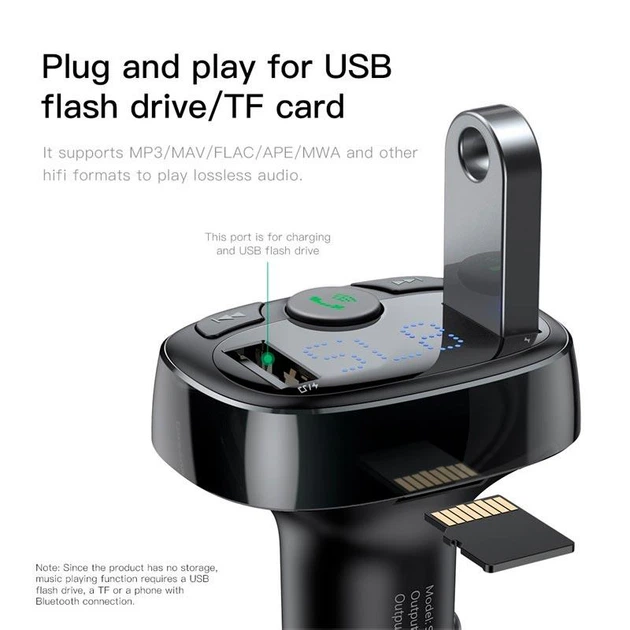 Автомобильный FM-трансмиттер модулятор и зарядный адаптер Baseus T Shaped Car Bluetooth MP3 Player S-09A (Standard Edition) |Bluetooth 4.2, 2USB, TF, 3.4A, LED-дисплей, многоуровневая защита, универсальная совместимость| Черный - Фото 8 Автомобильный FM-трансмиттер модулятор и зарядный адаптер Baseus T Shaped Car Bluetooth MP3 Player S-09A (Standard Edition) |Bluetooth 4.2, 2USB, TF, 3.4A, LED-дисплей, многоуровневая защита, универсальная совместимость| Черный - изображение 8