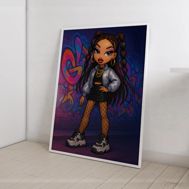 Постер в стиле куклы Bratz Уличная мода на фоне граффити А3 30х42 см (DYT039_А3) - изображение 2