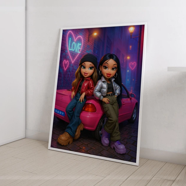 Постер в стиле куклы Bratz Подруги возле розового автомобиля А3 30х42 см (DYT037_А3) - изображение 2