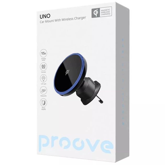 Автомобильный держатель с беспроводной зарядкой 15W Magsafe Proove UNO черный (WHUN15002001) - изображение 5