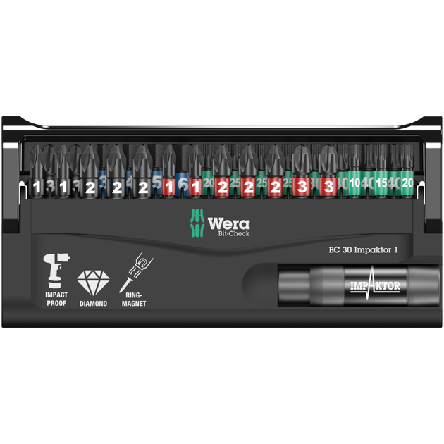 Набор бит Wera Bit-Check 30 Impaktor 1 с алмазным покрытием 30шт. (05057690001) - Фото 2 Набор бит Wera Bit-Check 30 Impaktor 1 с алмазным покрытием 30шт. (05057690001) - изображение 2