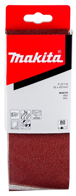 Taśma szlifierska Makita 76 x 457 mm K80 5 szt (P-37116) - obraz 2