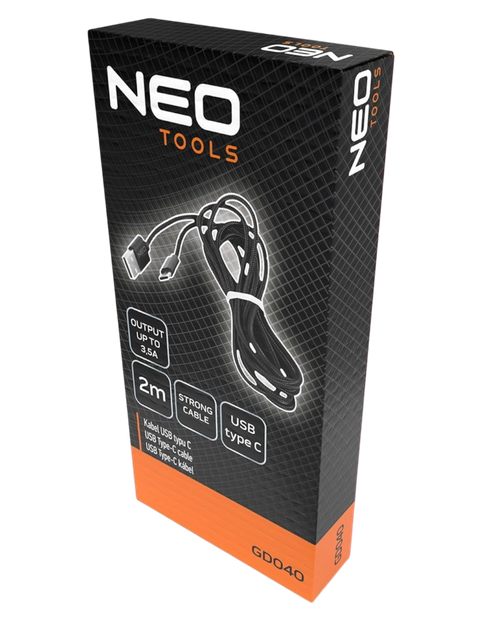 Kabel NEO Tools GD040 USB Type-C 3.5A 2 m Black (5907558475050) - obraz 6