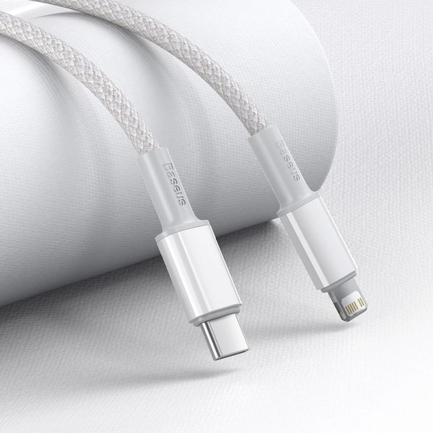 Kabel Baseus High Density Braided USB Type-C - Lightning 1 m White (CATLGD-02) - obraz 10