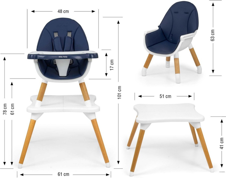 Стільчик для годування Milly Mally Malmo 2 в 1 Navy (5901761129663) - зображення 11