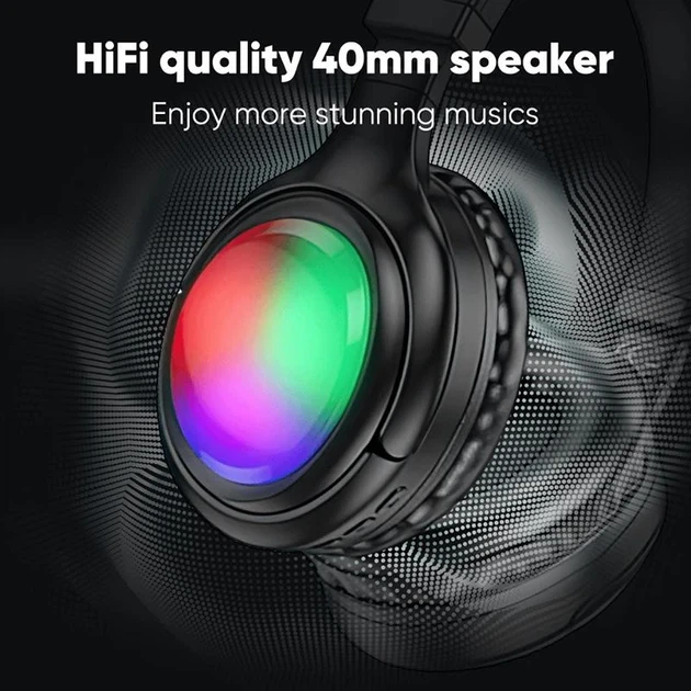 Наушники беспроводные Bluetooth c подсветкой HOCO Focus BT headphones W48 |BT5.3, AUX/BT/TF, 46h| blue - Фото 5 Наушники беспроводные Bluetooth c подсветкой HOCO Focus BT headphones W48 |BT5.3, AUX/BT/TF, 46h| blue - изображение 5