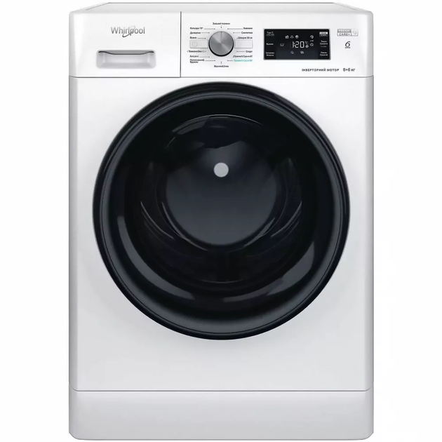 Прально-сушильна машина Whirlpool фронтальна, 8(6)кг, 1400, A, 60см, дисплей, пара, інвертор, білий - Фото 1 Прально-сушильна машина Whirlpool фронтальна, 8(6)кг, 1400, A, 60см, дисплей, пара, інвертор, білий - изображение 1