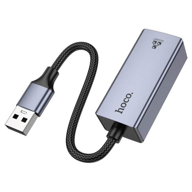 Сетевой адаптер HOCO UA37 USB ethernet adapter (1000 Mbps) Metal Gray (6942007647274) - Фото 3 Сетевой адаптер HOCO UA37 USB ethernet adapter (1000 Mbps) Metal Gray (6942007647274) - изображение 3