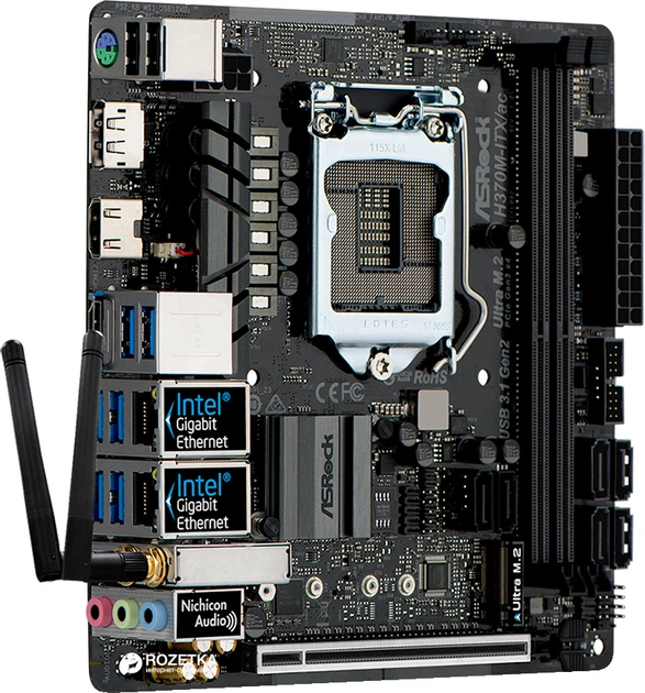 Материнская плата ASRock H370M-ITX/ac (s1151, Intel H370, PCI-Ex16