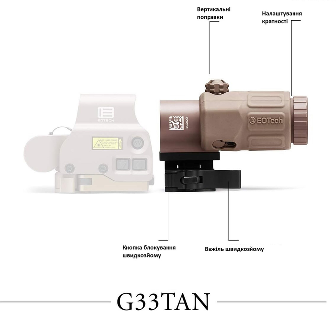 Увеличитель (прицел) EOTech G33 Gen III 3x STS совместимый с MIL-STD-1913 / 1" Weaver угол обзора 7.3° Коричневый (G33.STSTAN) - изображение 2