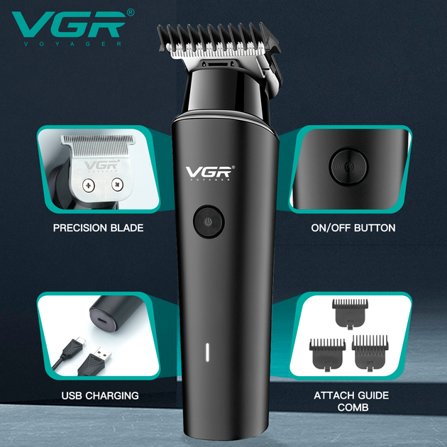Триммер аккумуляторный для стрижки волос VGR V-933, 4 насадки - изображение 8